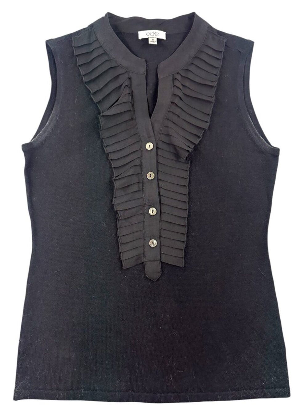 Vintage Cache‎ Pleated Ruffle Sleeveless Blouse